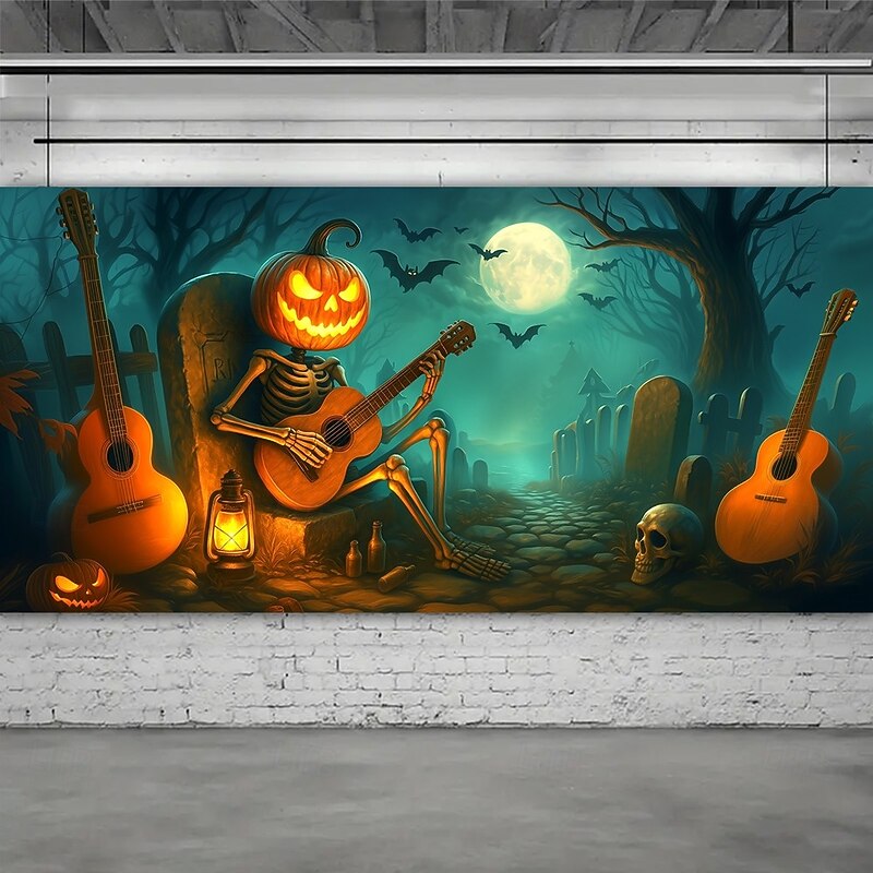 Halloween Garage Door Cover Pumpkin Head with Scythe Banner, Large Tapestry Backdrop Decoration for Holiday Outdoor Garage Door and Home Wall, 2025 Halloween Decorations3