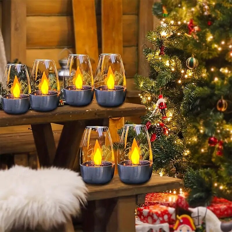 Flameless Flickering Candle Outdoor Waterproof Solar Lights Ip44 Waterproof Led Decorative Lights Candle Suitable For Decorating For Parties Weddings Pubs Homes Dinners Outdoor Picnics