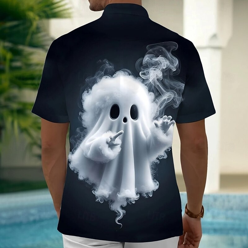 Halloween Men's Smoky Ghost Halloween Costumes Shirt Summer Shirt Button Up Shirt Short Sleeve Dark Punk Gothic Style Holiday Streetwear Summer Spring Turndown 3D Print Collared Shirts Front One2