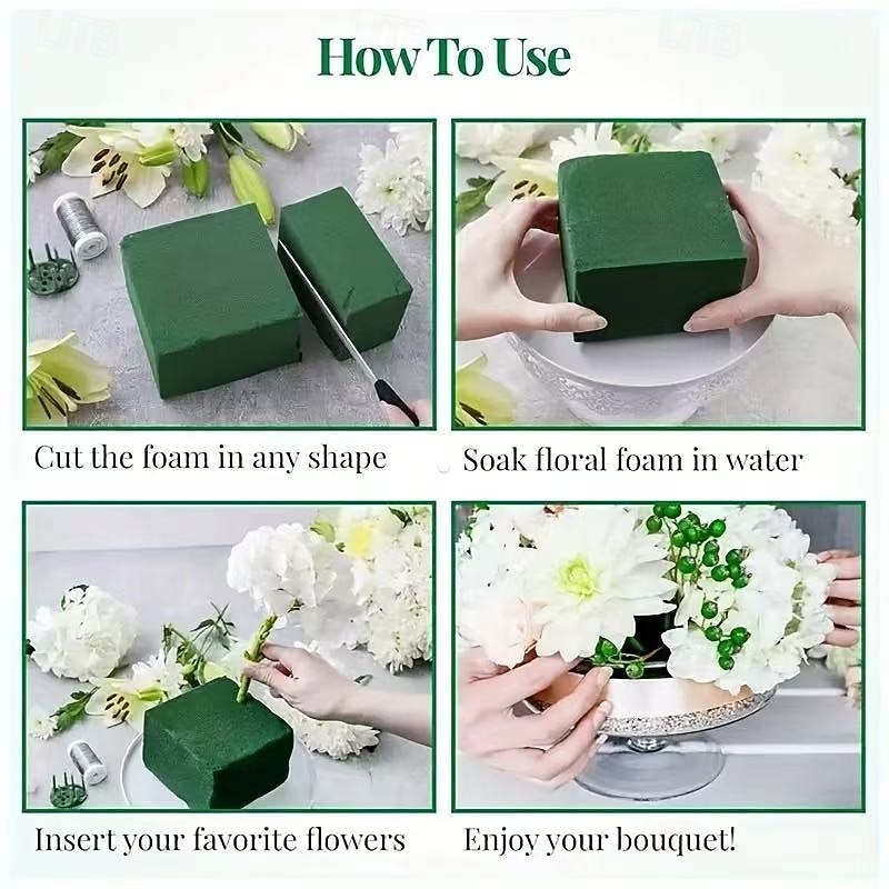 6PCS High Density Wet and Dry Floral Foam, Bouquet Centerpiece Decoration Material, Keeps Flowers Fresh and Secure, Professional Flower Arrangement Supplies with Natural Texture3