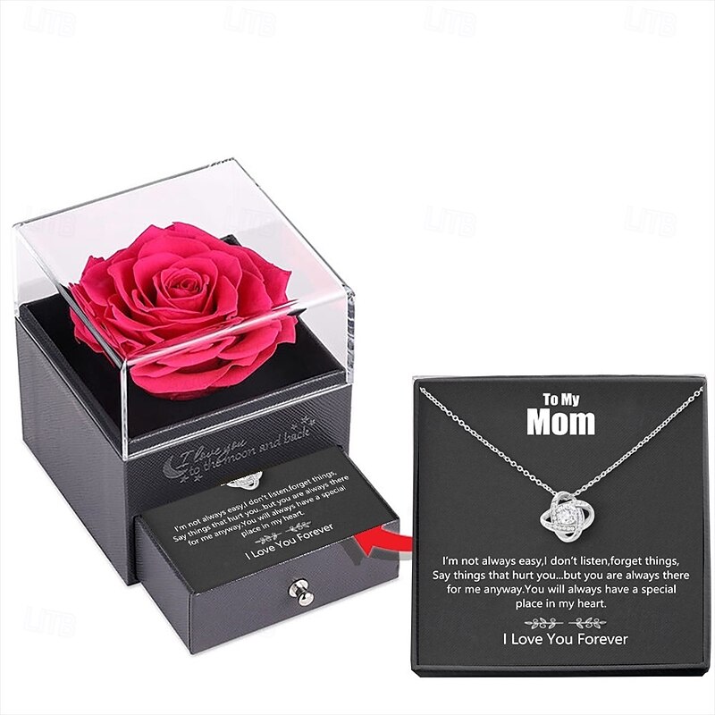 To My Mom Necklace, Christmas Gift for Mom, Four Leaf Clover Pendant with Cubic Zirconia, Elegant Jewelry Gift Set with Rose Flower Box, Thoughtful Present for Mother's Day, Birthday or Anniversary3