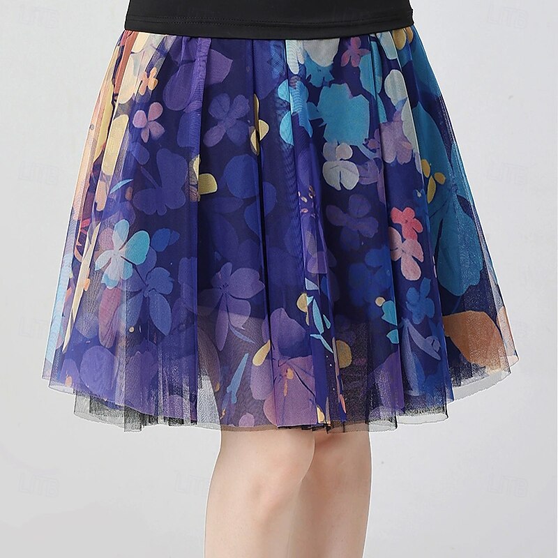 Latin Dance Skirts Printing Splicing Women's Performance Training High Polyester3