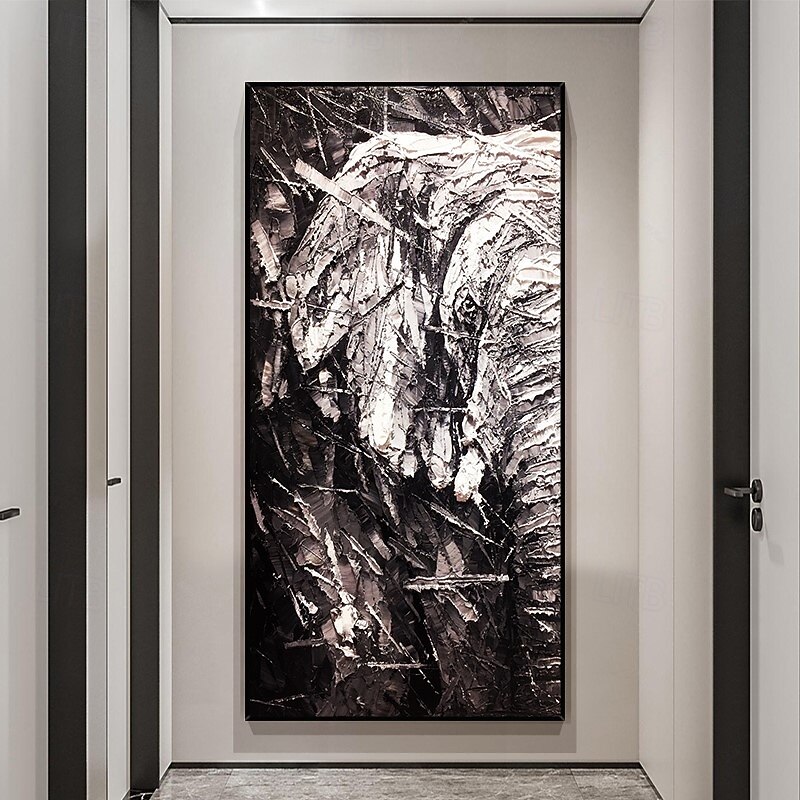 Handmade Oil Painting Canvas Wall Art Decoration Modern Abstract Palette Knife Black and White Elephant Home Decor Rolled Frameless Unstretched Painting