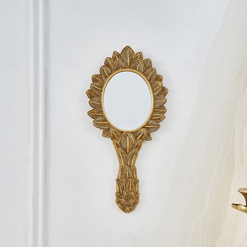 European Classical Style Resin Oval Wall Mirror, Gold Leaf Design Hanging Mirror for Home Wall Decor, Vanity Accent, or Photography Prop, Palace-Inspired Vintage Decoration3