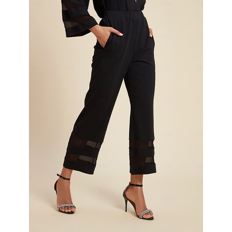 Women's Chiffon Modal Illusion Sleeve Matching Shirt & Pocket Pants Set Going Out Date Work Spring Summer Fall3