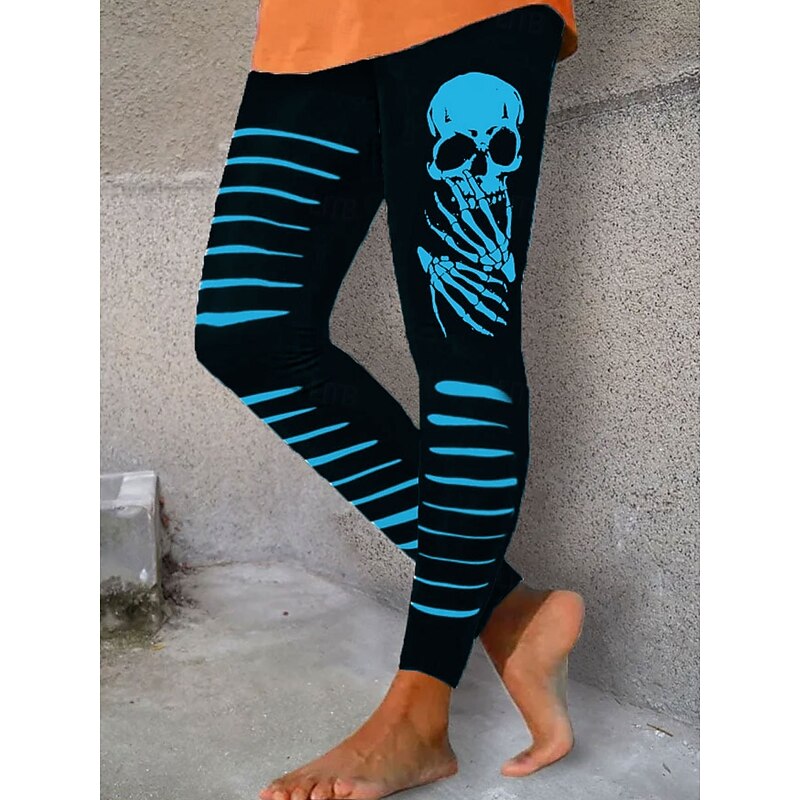 Women's Leggings Vacation Vintage Fashion Ankle-Length High WaistPantsHalloween Graphic Skull Pumpkin Printing Soft Breathable Stretchy Formal Outdoor Vacation White Blue Purple Orange Spring Fall4