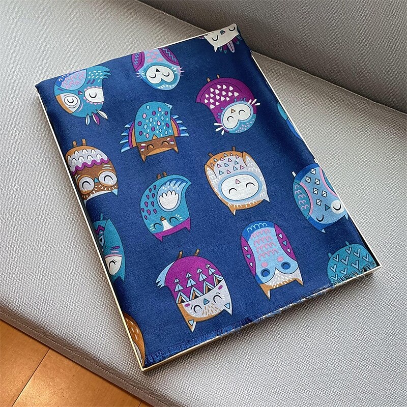 Women's Rectangle Scarf Street Daily Date White Blue Scarf Animal2