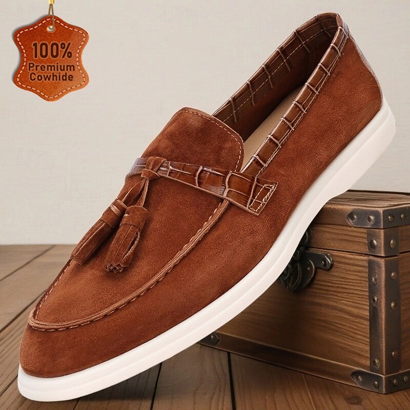 Men's Premium Leather Suede Loafers with Classic Tassel Detail for Casual Outings, Weekend Relaxation and Business Casual