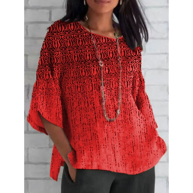 Women's Shirt Graphic Color Gradient Retro Vintage 3/4 Length Sleeve Crew Neck Regular Tops Daily Holiday Print White Yellow Red Blue Purple Summer Spring Fall4