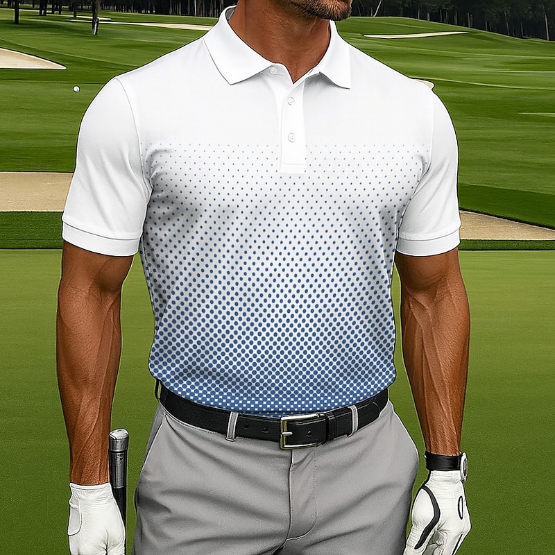 Men's Polo Casual Sports Turndown Short Sleeve Fashion Leisure Geometic Golf 3D Print Buttons Summer Violet Green Blue Polo
