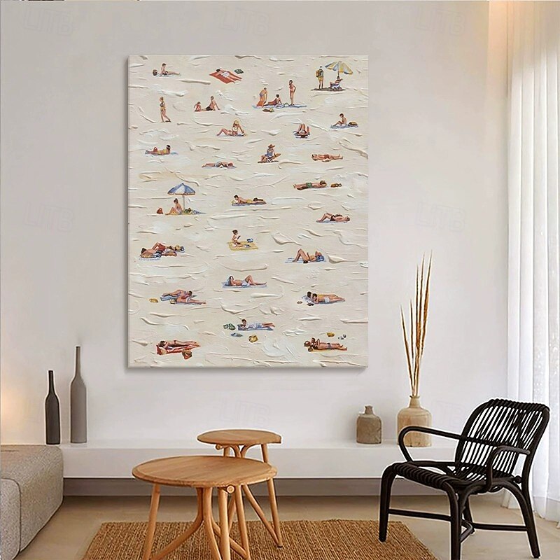 Handmade Oil Painting Canvas Wall Decoration Waves Beaches Texture Abstract Figures for Home Decor Stretched Frame Hanging Painting/Rolled Frameless Unstretched Painting3