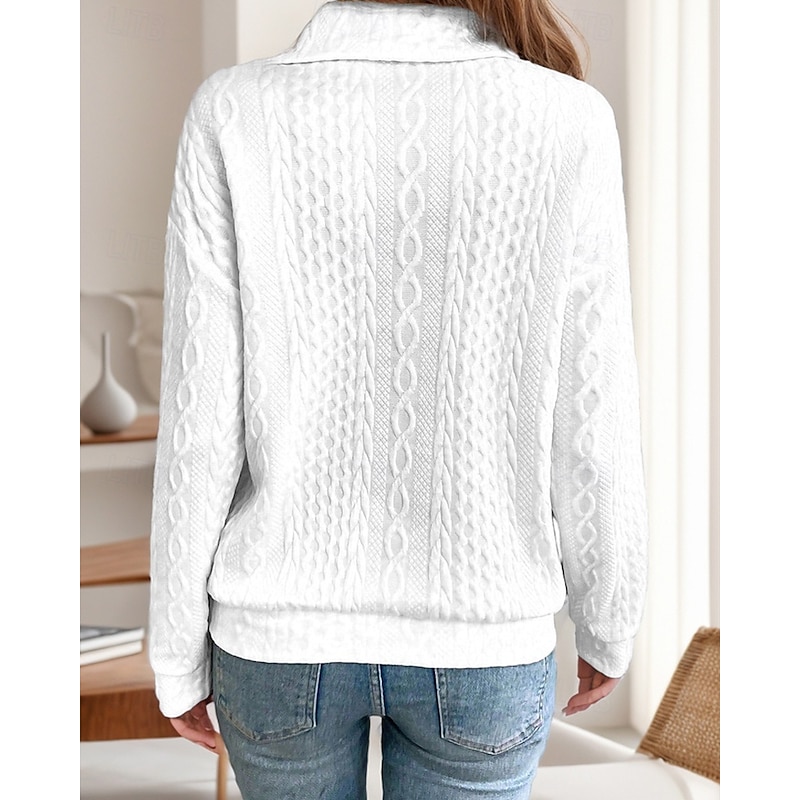 Women's Texture Sweatshirt Pullover Plain Streetwear Casual Comfy Long Sleeve V Neck Regular Tops Street Holiday Going out Half Zip Black White Gray Fall2