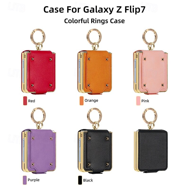 Phone Case For Samsung Galaxy Z Flip 7 Z Flip 6 Z Flip 5 Z Flip 4 Z Flip 3 Back Cover Full Body Protective Ring Buckle Shockproof Retro TPU PU Leather