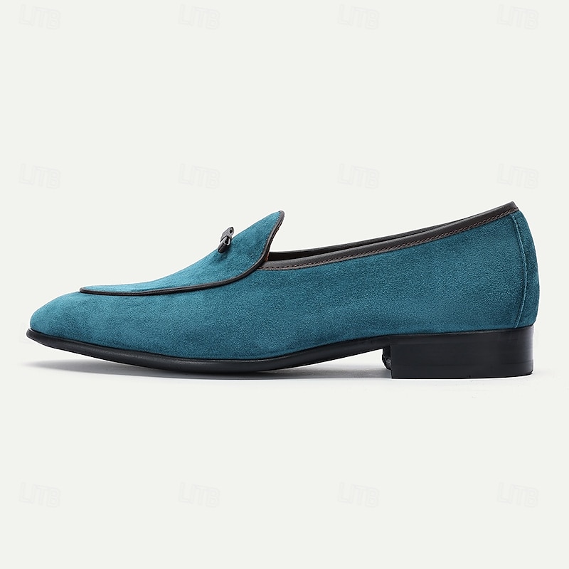Men's Teal Suede Leather Loafers with Minimalist Strap Design for Daily Commute, Business Casual and Weekend Outings3