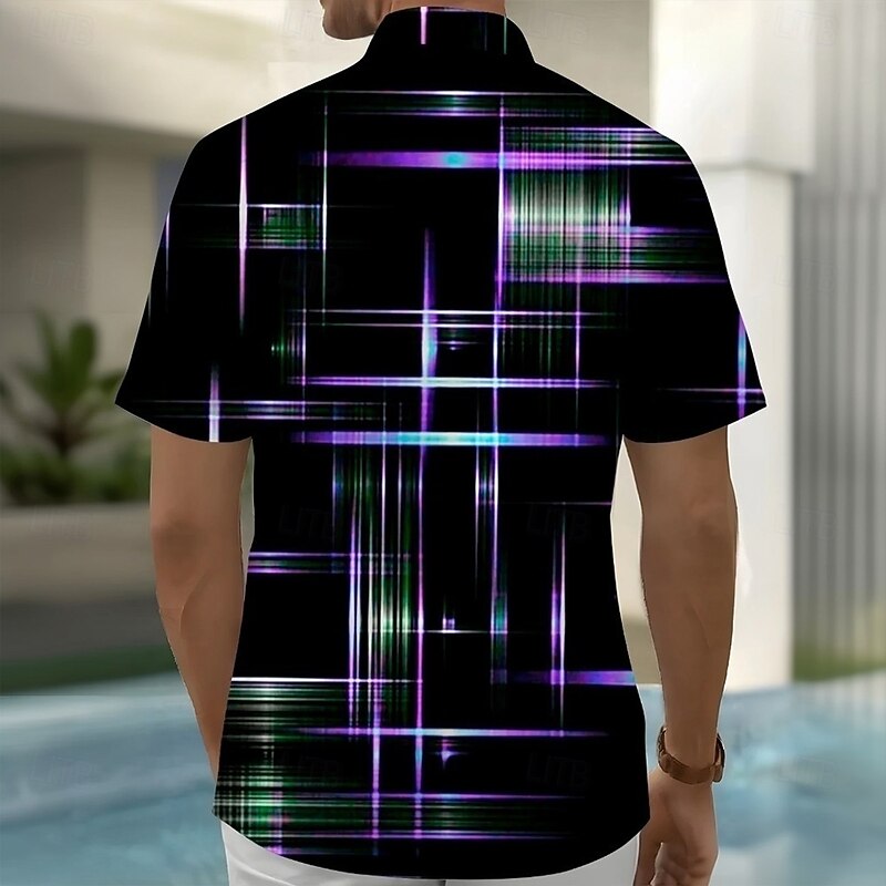 Men's Geometric Gradient Line Shirt Summer Shirt Button Up Shirt Short Sleeve Fashion Casual Outdoor Vacation Dailywear Summer Spring Turndown 3D Print Collared Shirts Front One Pocket Black2