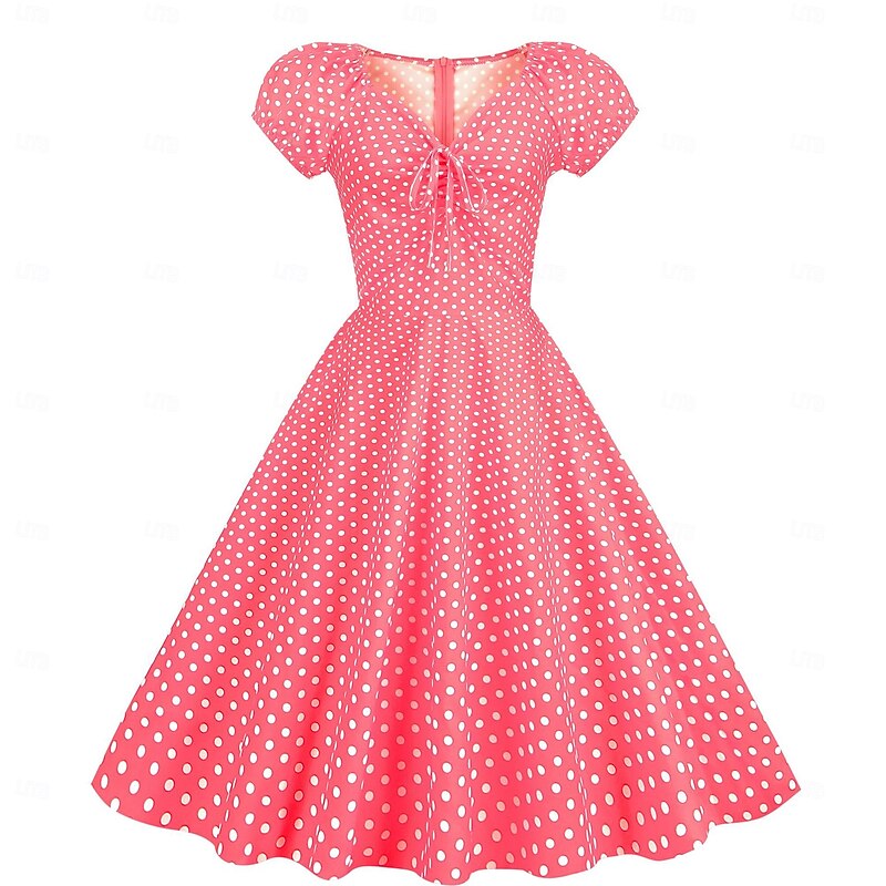 Retro Vintage 1950s Rockabilly Swing Dress Flare Dress Fit and Flare Polka Dot V Neck Fancy Dress Women's Halloween Carnival Vacation Casual Daily Retro Theme Party Adults Dress Spring & Summer4