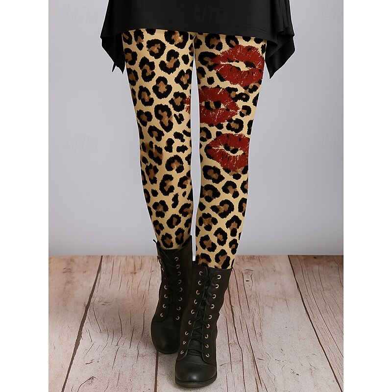 Women's Leggings Vacation Vintage Ethnic Style Ankle-Length High Waist Graphic Animal Leopard High Elasticity Home Causal Casual Yellow Brown Khaki Fall Spring, Fall, Winter, Summer3