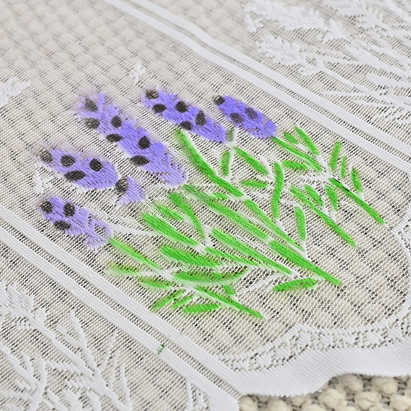 1pc Romantic Lavender Lace Cafe Curtain - Purple and White Floral Design, Semi-Transparent Polyester, Rod Pocket Hanging for Kitchen and Home Decor3