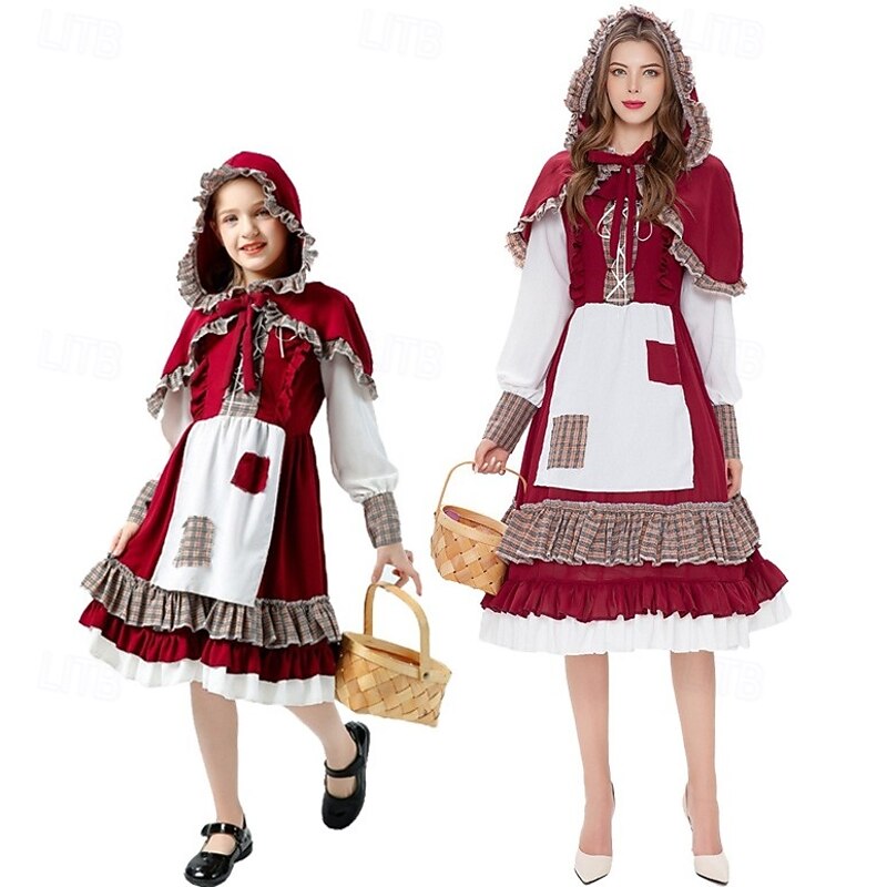 Fairy Tale Little Red Riding Hood Dress Hooded Cloak Storybook Characters Cosplay Movie Cosplay for Women's Girls' Kid's Adults' Halloween Carnival World Book Day Performance Educational Dress Up