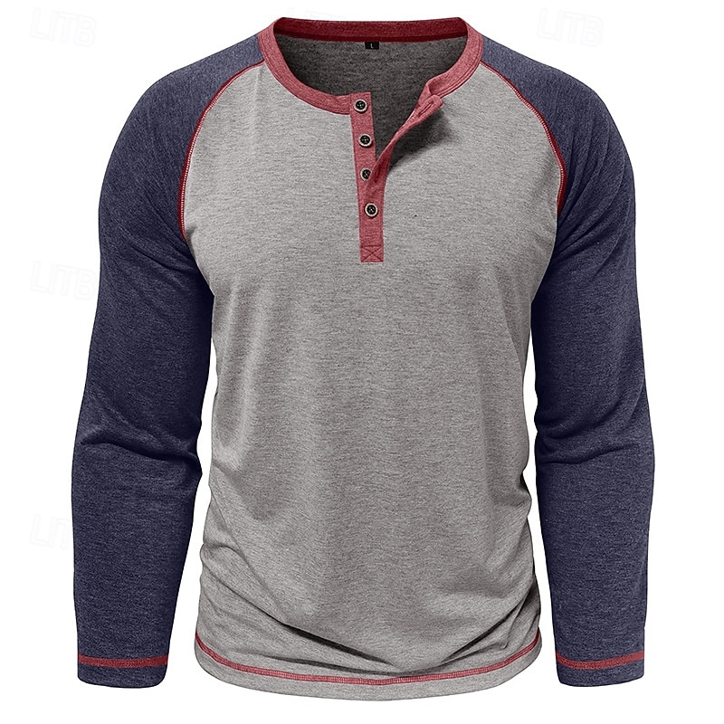 Men's Henley Shirt Tee Baseball T-Shirt Short Sleeve Color Block Designer Basic Bohemian Raglan Sleeves Henley Outdoor Casual Daily Summer Fall Black Navy Blue Blue Henley T-Shirt2