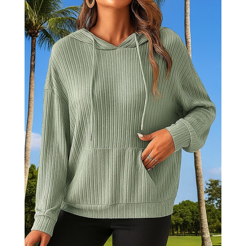 Women's Pullover Sweatshirt Casual Hooded Sweater Drawstring Pocket Long Sleeve Top Athleisure Fall Solid Colored Sun Protection Windproof Outdoor Running Sportswear Activewear Green3