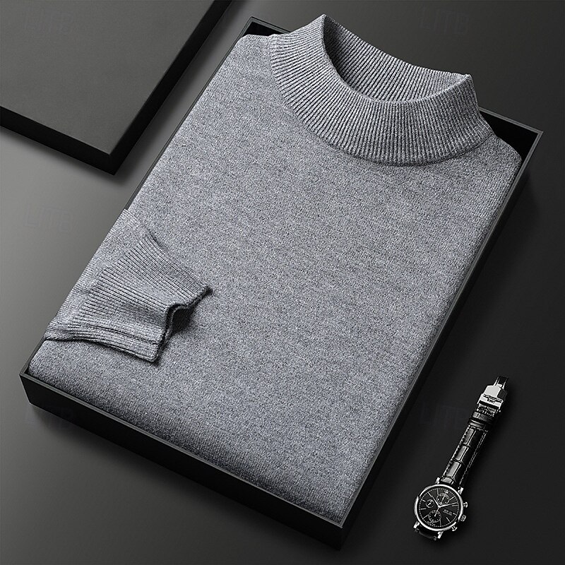 Men's Pullover Sweater Jumper Knit Sweater Ribbed Knit Regular Tops Knitted Plain High Neck Fashion Basic Vacation Daily Wear Clothing Apparel Fall Winter Camel Wine S M L4