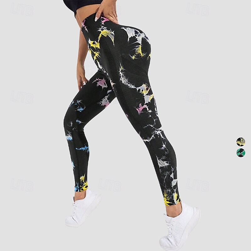 Women's Workout Leggings Yoga Pants Tummy Control High Waist Dance Pilates Running Bottoms Tie Dye Pink Green Fall Sports Activewear Tight Fit