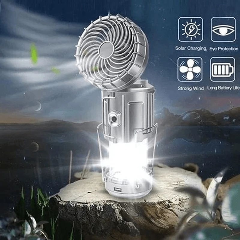 Solar Camping Light with Fan Portable and Stretchable Electric Fan Emergency Light Outdoor Lighting Mobile Phone Rechargeable LED Tent Light4