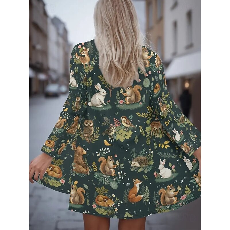 Women's Trench Coat Lightweight Comfortable Print Vintage Fashion Casual Animal Casual Regular Collarless Regular Fit Long Sleeve Outerwear White Green Rainbow Spring Fall3