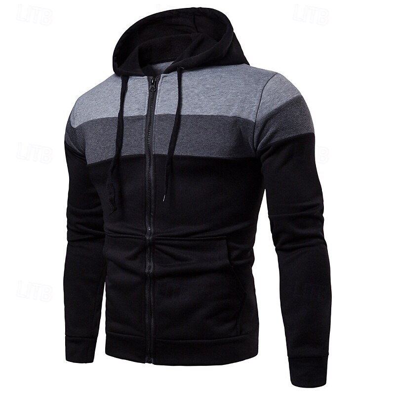 Men's Hoodie Full Zip Hoodie Fleece Hoodie Black Yellow Red Blue Gray Hooded Plain Patchwork Color Block Sports & Outdoor Casual Daily Streetwear Cool Sportswear Spring &  Fall Clothing Apparel3