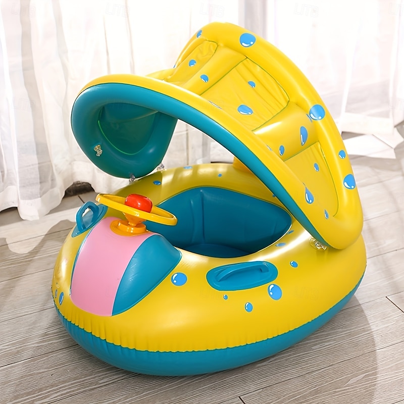 Kids' Swimming Pool Float with Adjustable Sunshade - Colorful Inflatable Ring Water Game Safety Seat PVC Material Ideal for Kids Over 3 Years Old Pool Toy  Playful Design  Durable Pool Toy4