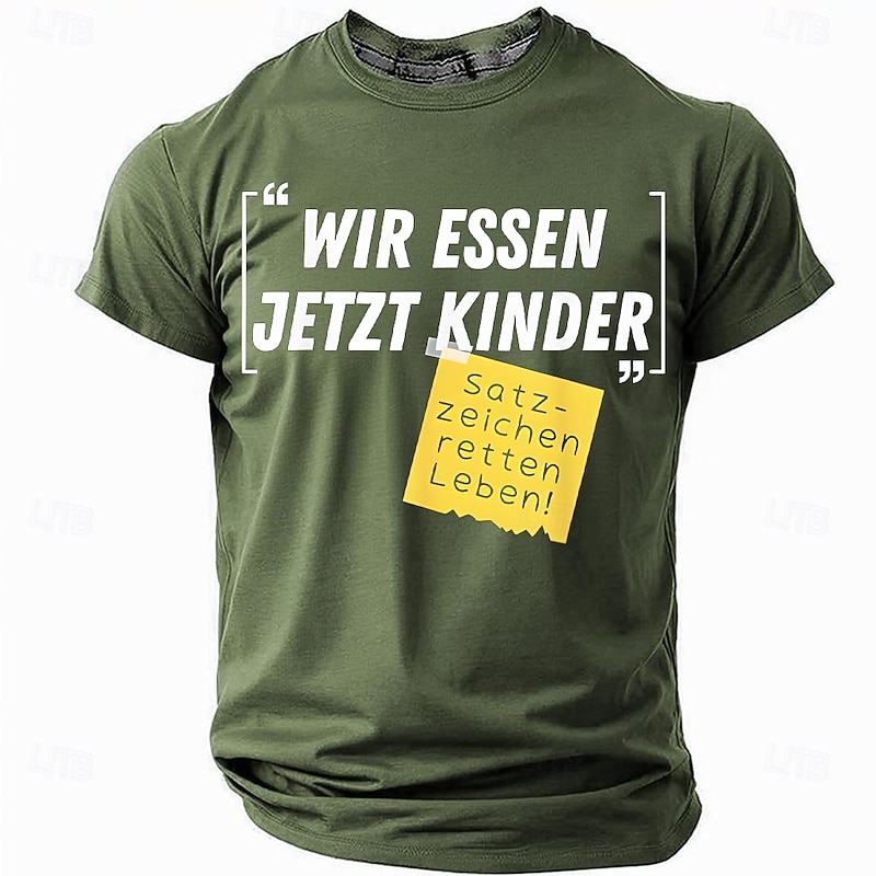 Men's T-Shirt: Punctuation Saves Lives German Grammar Joke Graphic Tee Short Sleeve3