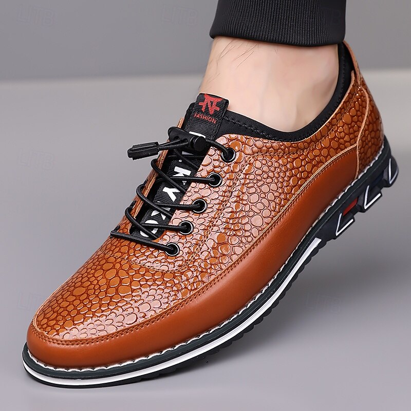 Men's Textured Faux Leather Casual Sneakers – Lightweight Lace-up Shoes for Daily Walking, Travel and Weekend Street Style4