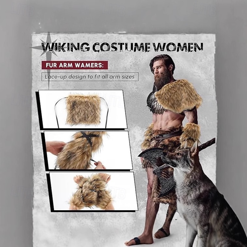 Retro Vintage Medieval Renaissance Outfits Faux Fur Costume Warrior Viking Fancy Dress Men's Women's Viking Halloween Carnival Performance Party LARP Adults Shawl More Accessories2