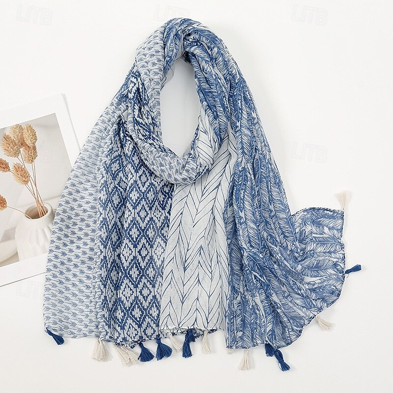 Women's Rectangle Scarf Street Daily Date Black Blue Scarf Print Flower4