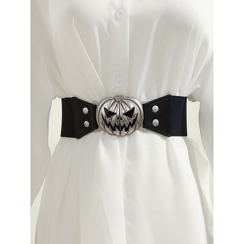 Women's Halloween Pumpkin Buckle Elastic Waist Belt – Gothic Costume Accessory for Dress-Up Parties & Cosplay