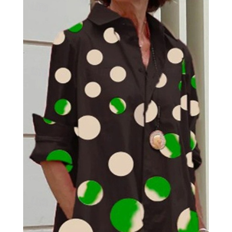 Women's Midi Dress Shirt Dress Casual Dress Fashion Modern Daily Beach Weekend Regular Fit Dot Long Sleeve Shirt Collar Green Spring Fall2