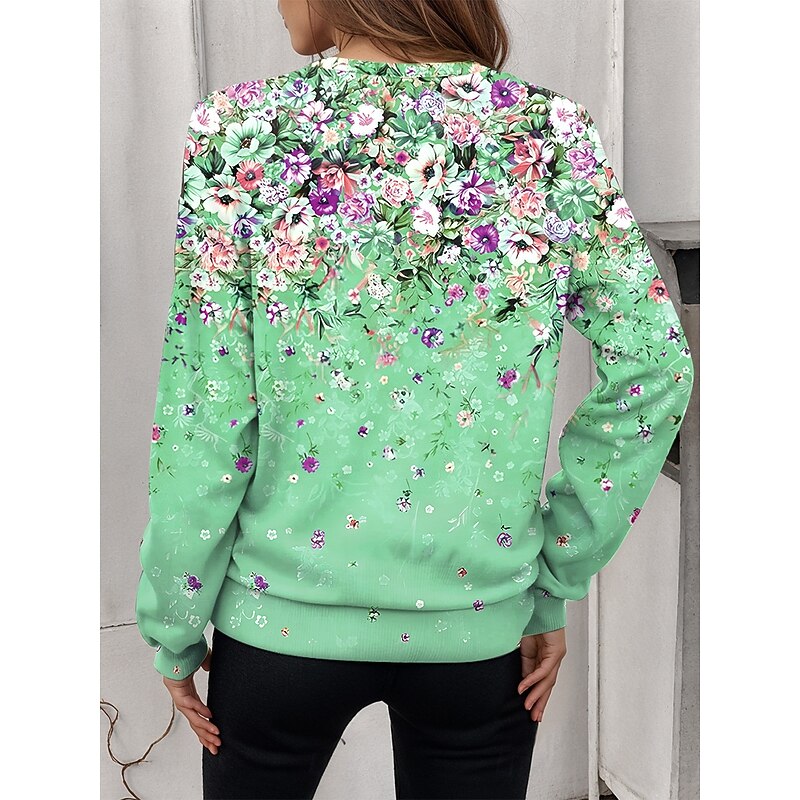 Women's Pullover Sweatshirt Zip Up Sweatshirts Floral Graphic Fashion Casual Long Sleeve Crew Neck Regular Tops Street Dailywear Zipper Print Yellow Pink Blue Orange Green Fall Winter2