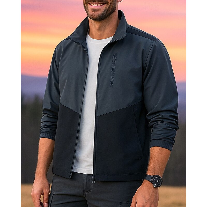 Men's Windbreaker Outdoor Jacket Hiking Jacket Outdoor Waterproof Windproof Hiking Outfits Hiking Clothes Spring Autumn / Fall Jacket Hunting Climbing Running Patchwork Dark Grey Green