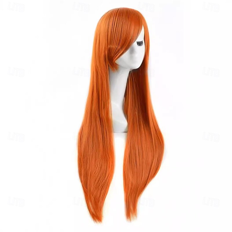 Kim Possible Anime Cosplay Long Hair Side Bangs Wig Orange Versatile Headpiece4