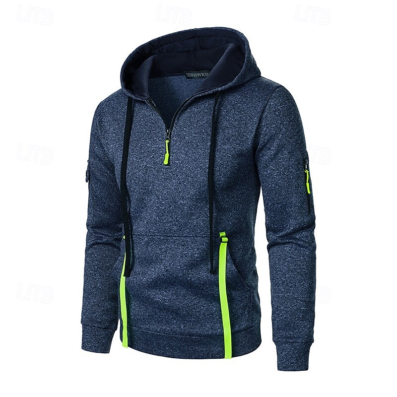Men's Hoodie Pullover Hoodie Sweatshirt Quarter Zip Hoodie Tactical Hoodie Black Wine Navy Blue Blue Hooded Plain Multi Pocket Sports & Outdoor Daily Streetwear Cool Casual Athletic All Seasons2