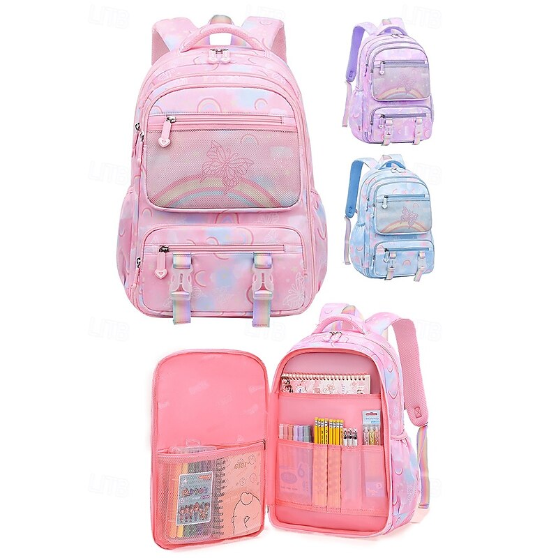 Girl's Rainbow Butterfly Backpack with Multi-Layer Storage and Mesh Pocket – Lightweight School Bag for Kids and Elementary Students4