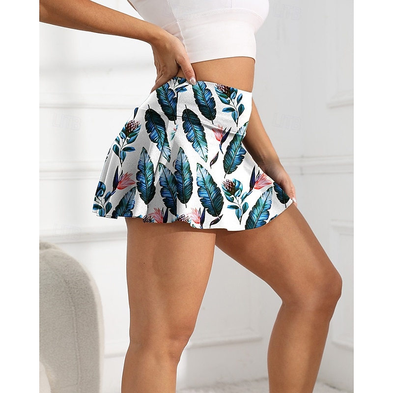 Women's Yoga Shorts Workout Shorts with Pockets Tummy Control High Waist Gym Athletic Pilates Bottoms Printing White Sports Activewear Tight Fit4