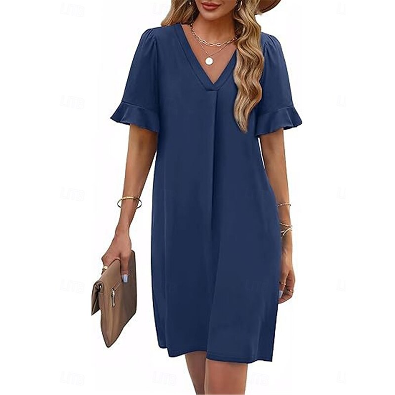 Women's Mini Dress Summer Dress Casual Daily Regular Fit Plain Short Sleeve V Neck Black Blue Fuchsia Green Summer2