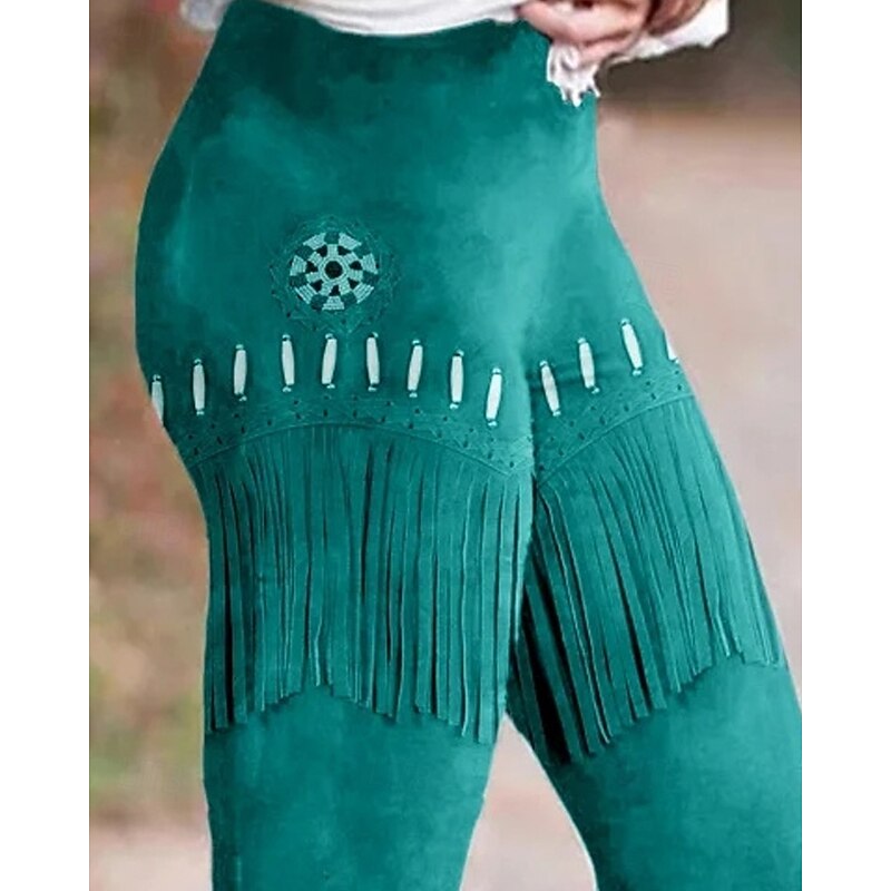 Women's Pants Trousers Leggings Cozy Leggings Vintage Boho Full Length High Waist Graphic Prints Elastic Waist Print Breathability Comfortable Stretchy Vacation Street Daily Wear Blue Brown Spring3