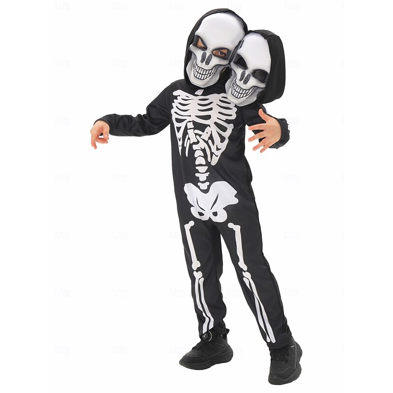 Skeleton Skull Halloween Cosplay Costume One Piece Kid's Boys' Girls' Halloween Carnival Mardi Gras Halloween Masquerade Easy Halloween Costumes Dress Up3