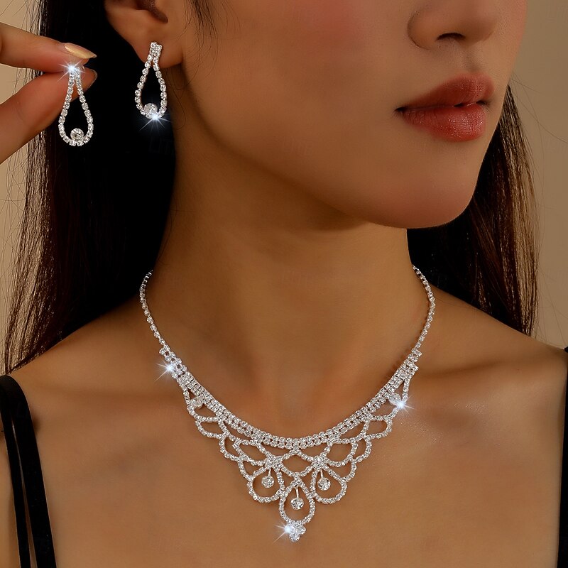 Bridal Jewelry Sets Two-piece Suit Imitation Diamond 1 Necklace Earrings Women's Classic Sweet Lovely Classic Love Precious Jewelry Set For Wedding Gift