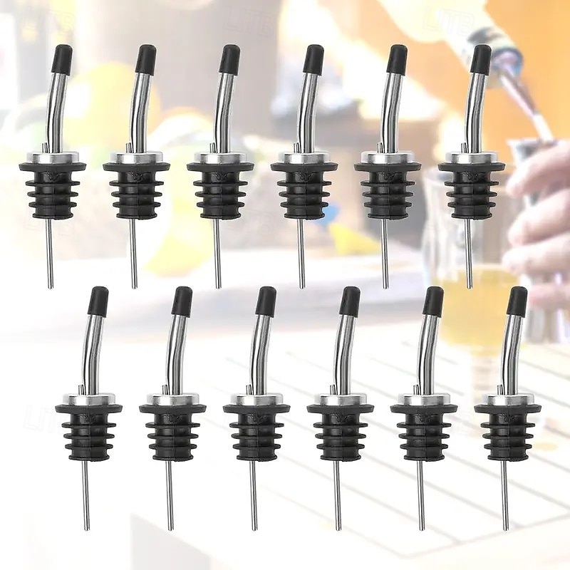 12-Pack Stainless Steel Wine Bottle Pourers, Reusable Liquor Bottle Spouts for Easy and Smooth Pouring, Ideal for Wine, Whiskey, Olive Oil, and Bar Use