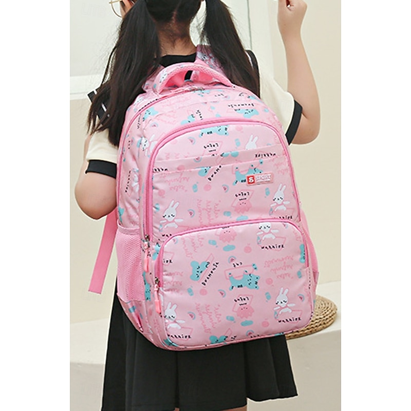 Girls' Cute Cartoon Printed School Backpack, Lightweight Waterproof Multi-Pocket Bookbag for Elementary and Middle School Students, Available in Pink, Blue, Purple, and Black3