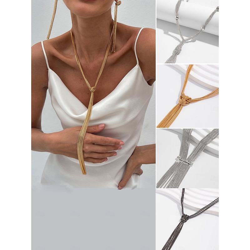 Women's Gold Plated Tassel Necklace - Elegant Layered Chain Choker with Long Fringe Design, Statement Jewelry for Parties, Nightclubs and Evening Events